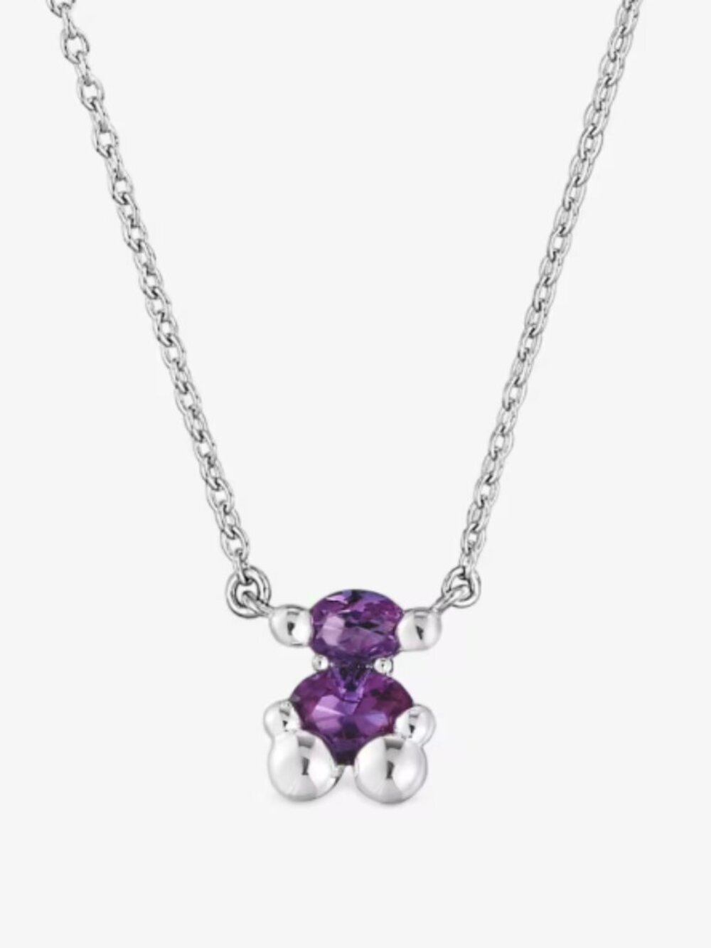 Tous Short silver bear motif chain Necklace with lilac lab-grown sapphires Color
